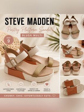 Steve Madden Pastry Blush Multi Platform Sandals Size 9